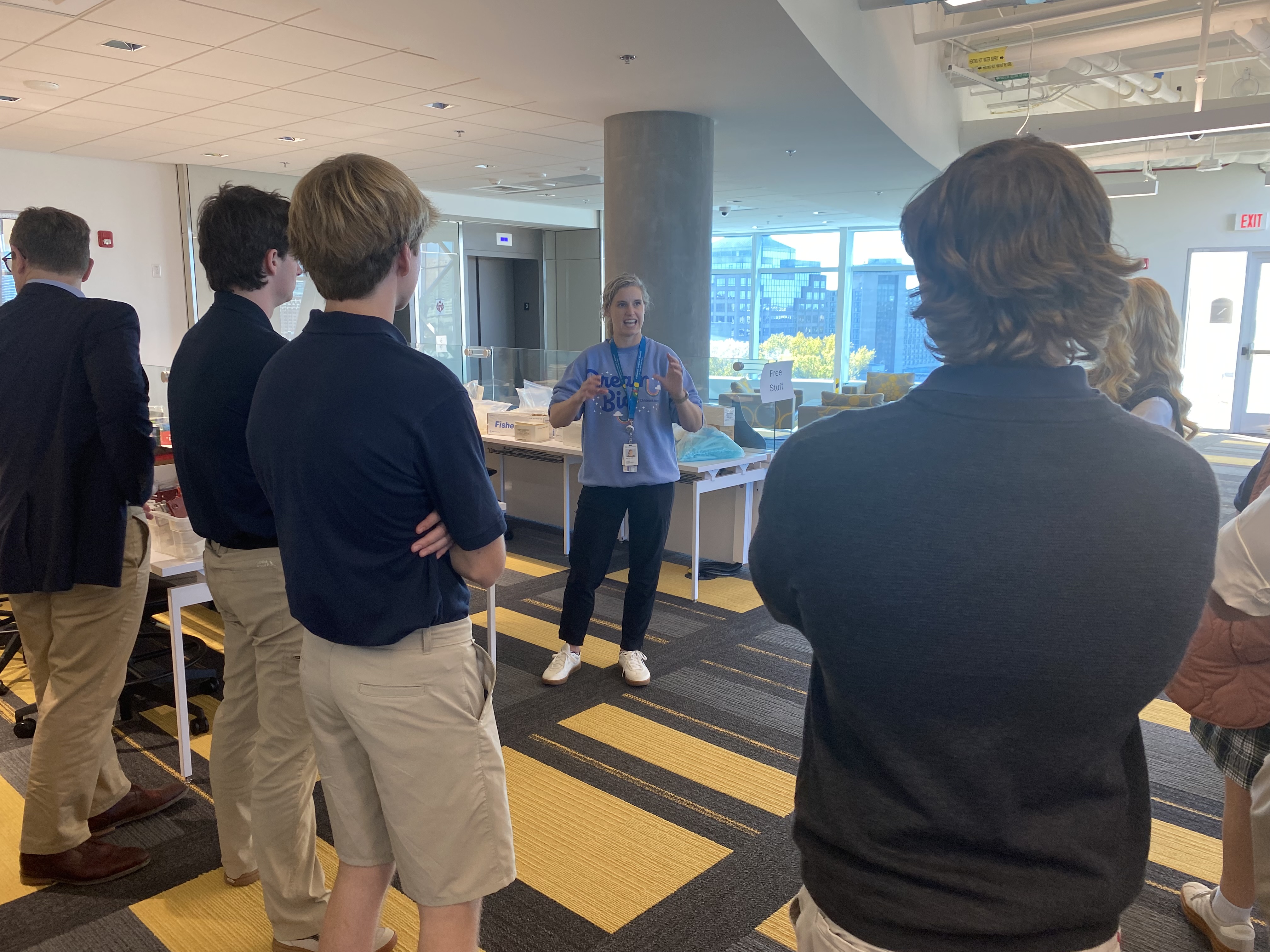 students listening to doctor at Children's Mercy
